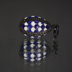 STERLING SILVER KOKOSHNIK BLUE HARLEQUIN RUSSIAN EGG CHARM